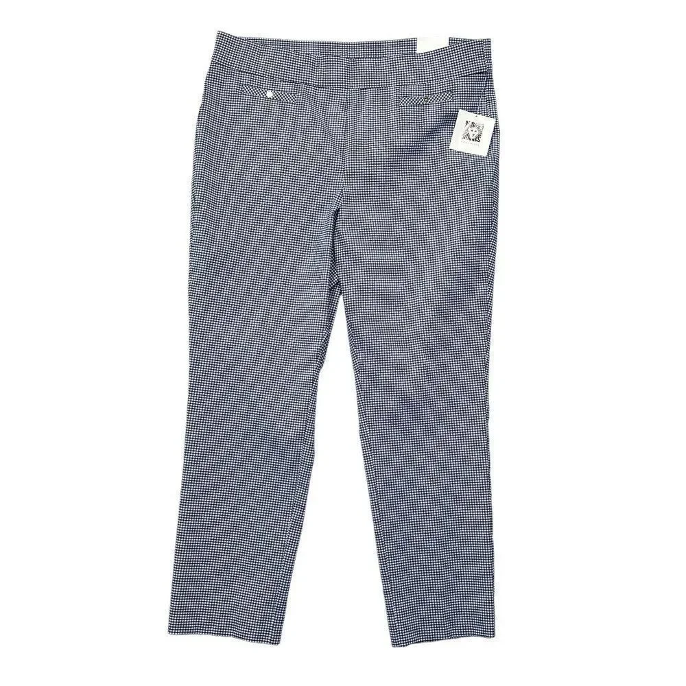 Anne Klein Women's Navy & White Check Slim Ankle Trousers